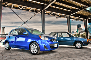 Karen Ackroyd’s new 2015 Micra, “Baby 2” pictured alongside “Baby” her original 1987 model