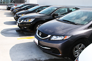 Demonstrator vehicles are stored on the roof, ready for test drives