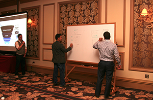 Grant Gooley, analyses the sales funnel with assistance from Jason Craine, Mills Motors and Jim Williamson, Williamson Chrysler
