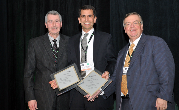 Highest Overall Ranking: Dealer Network 100 or less: Porsche Cars Canada Ltd.(Left to right) Ron Loveys, Industry Relations Chairman, CADA Executive Committee, Whiteoak Ford Lincoln Sales Limited, Mississauga, ON; Joe Lawrence, President & CEO, Porsche Cars Canada, Ltd.; Harry Mertin, Industry Relations Committee, CADA Executive Committee, Mertin Automotive Group, Chilliwack, BC.