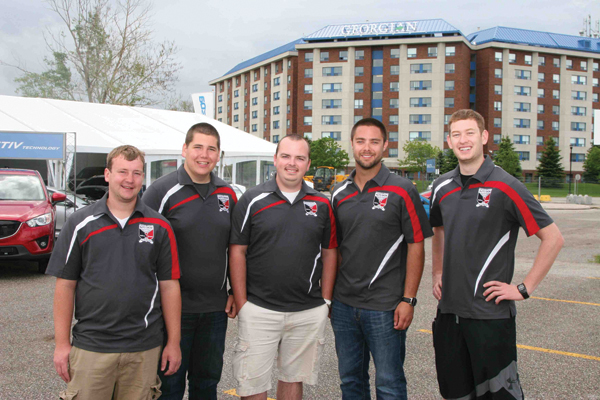 From left to right 2013 Georgian College Auto Show Organizing Committee: Josh Gaetz, director of finance and sponsorship, Shawn Hagen, director of media relations, Billy Mino, director of physical resources, Steven Bortolotti, director of show and community events, Rob Scott, director of training and recruitment