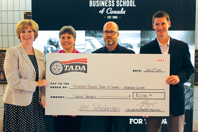 From left to right: Lisa Everleigh, Executive Director, Advancement and Community Development for Georgian College, Lisa Banks, vice-president of External Relations for Georgian College, Dave Fraser, Ontario Education Coordinator for Trillium Automobile Dealers Association and Todd Bourgon, Executive Director for Trillium Automobile Dealers Association 