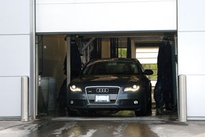The on-site car wash uses ionized water for a spot-free clean